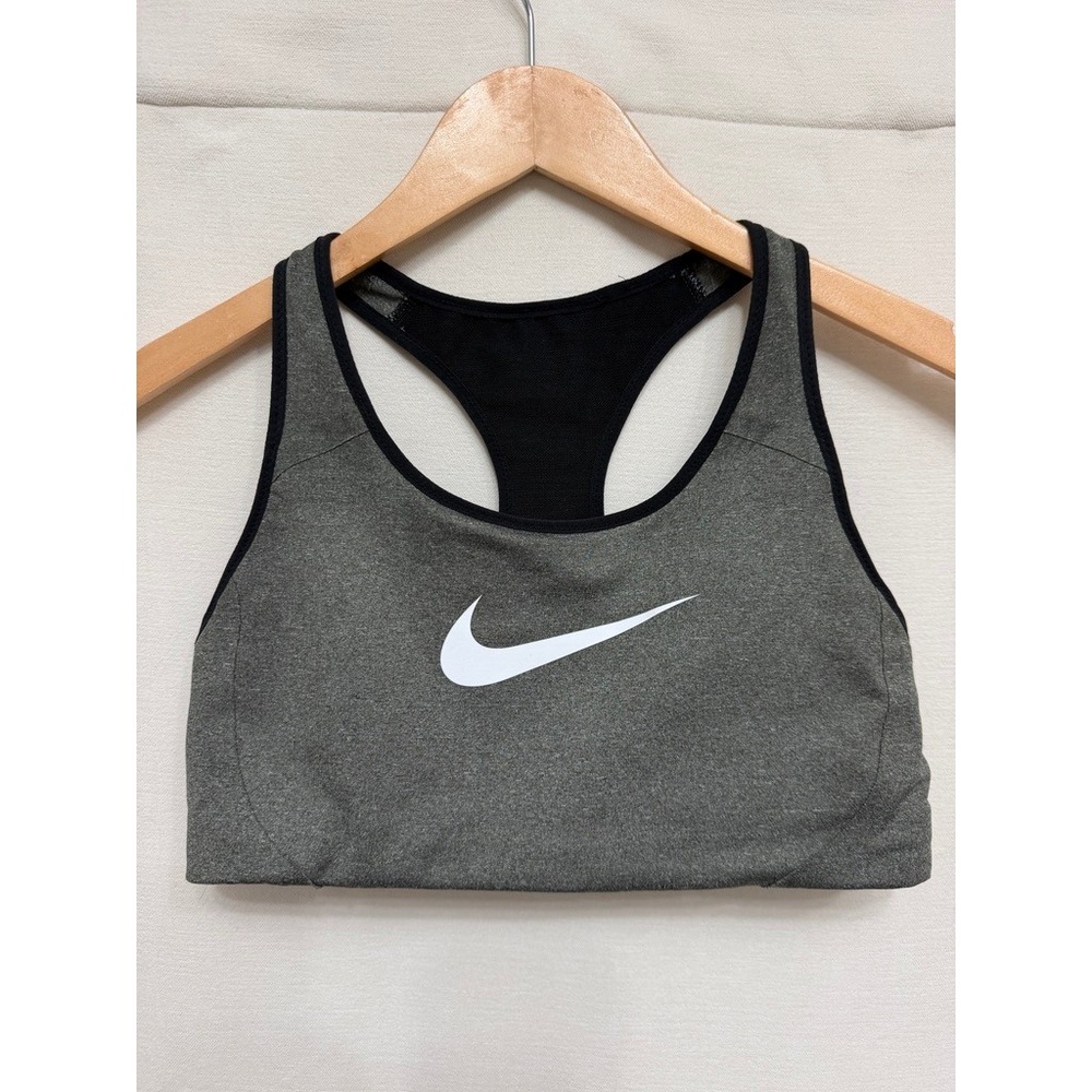 Nike Womens Dri-FIT Racerback Sports Bra Gray Black Swoosh 548545-091 Size M